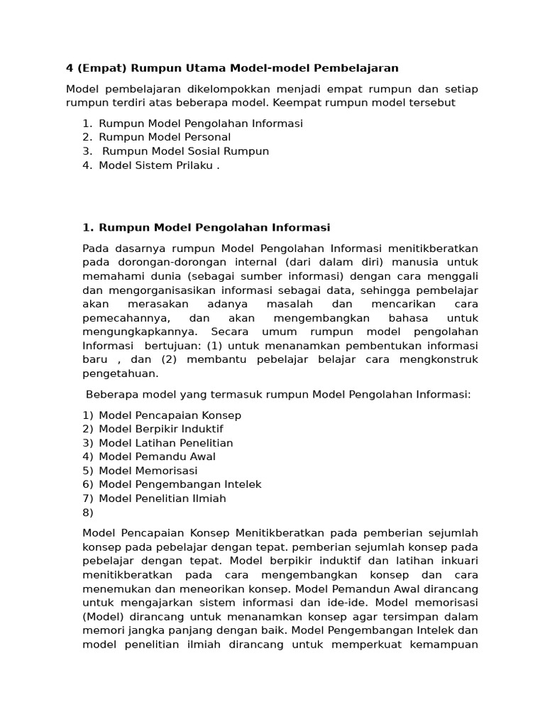 Empat Rumpun Model Pembelajaran | PDF