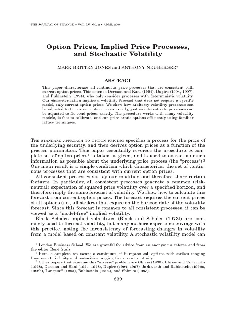 Implied Volatility and Price Processes | PDF | Option (Finance) | Black ...
