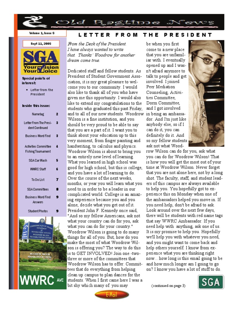 WWRC SGA President's Welcome Letter | PDF