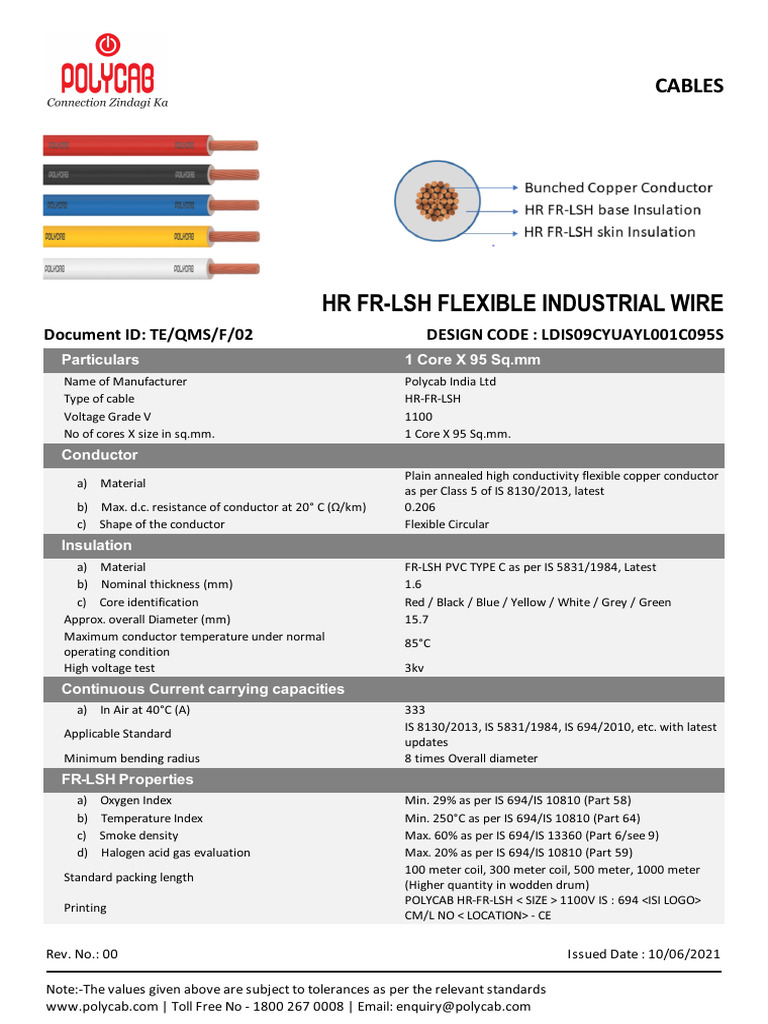Polycab HR-FR-LSH Cable Specifications | PDF | Electrical Conductor ...
