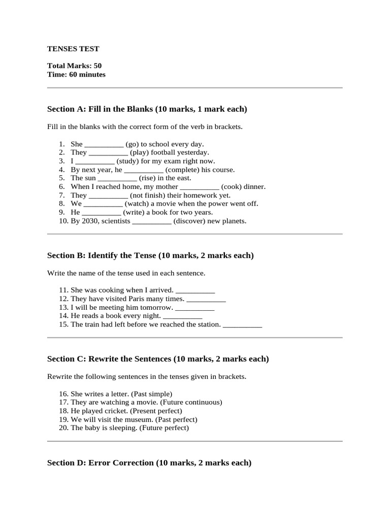 TENSES TEST | PDF