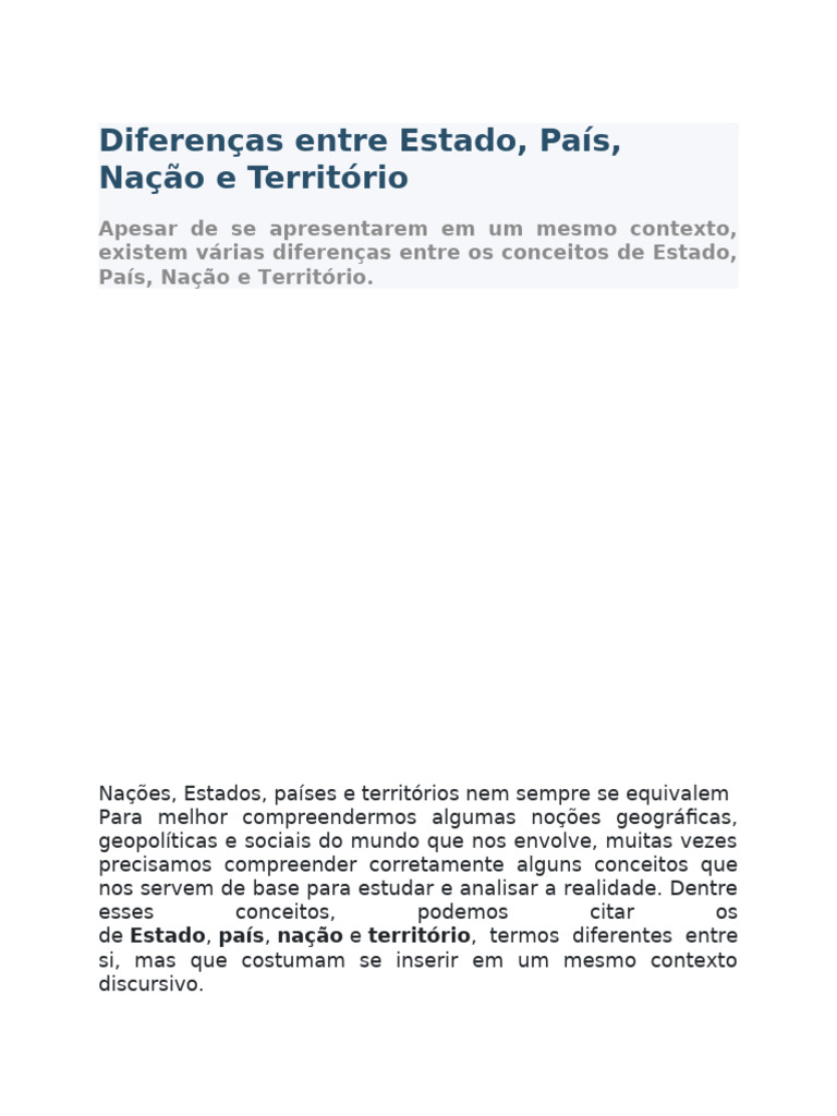 Diferenças Entre Estado | PDF | Estado | Nação