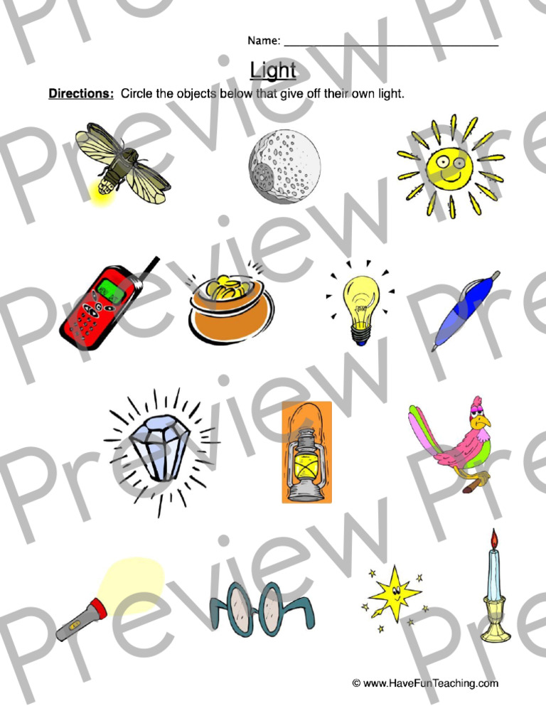 Light Worksheet 1 Preview | PDF
