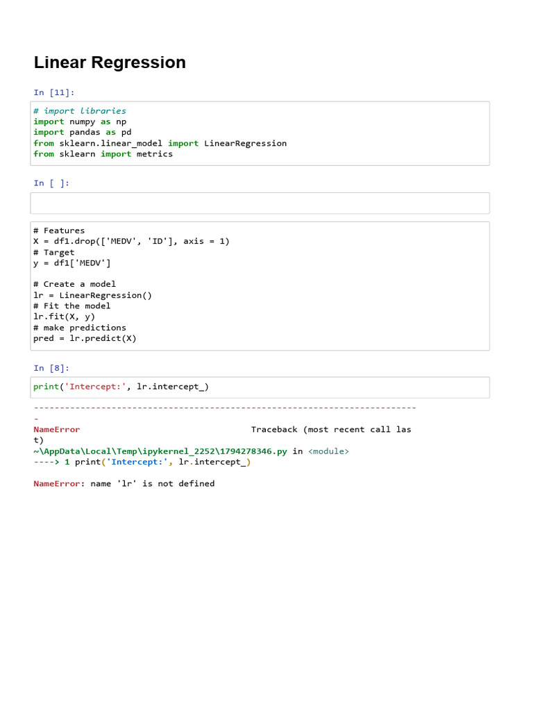 Linear Regression - Jupyter Notebook | PDF | Mean Squared Error ...