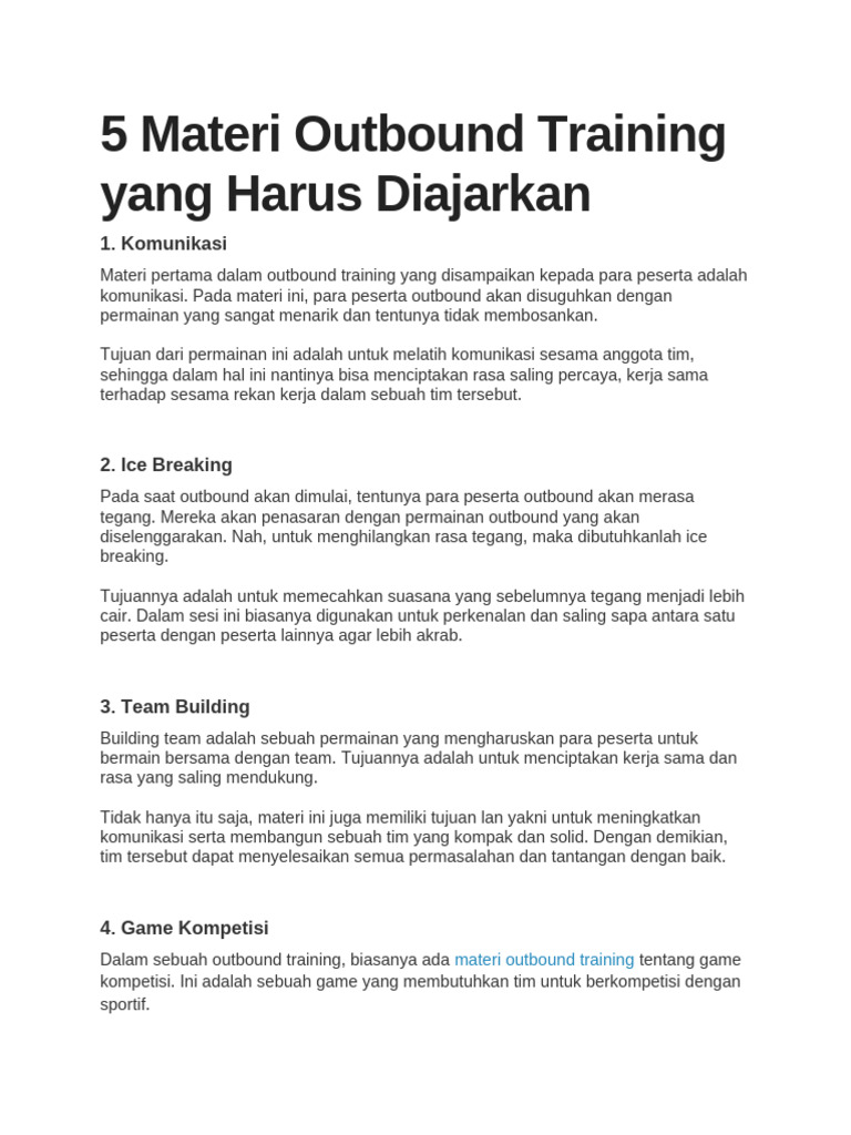 Materi Outbound Training Efektif | PDF