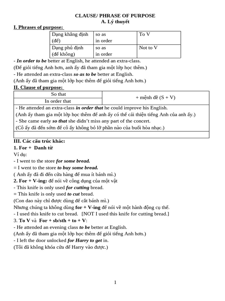 Understanding Purpose Clauses and Phrases | PDF