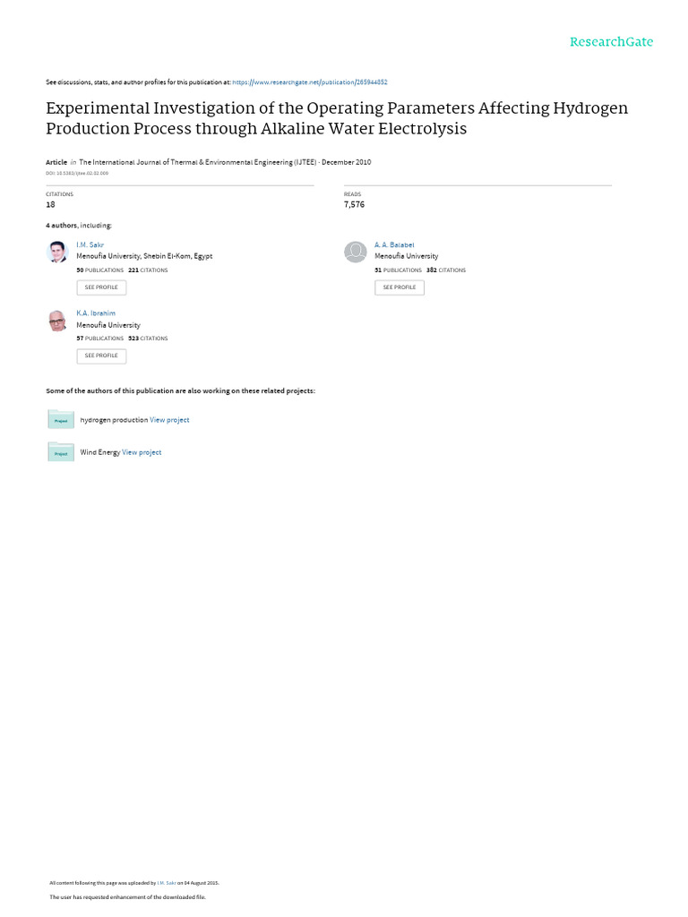 Hydrogen Production via Alkaline Electrolysis | PDF