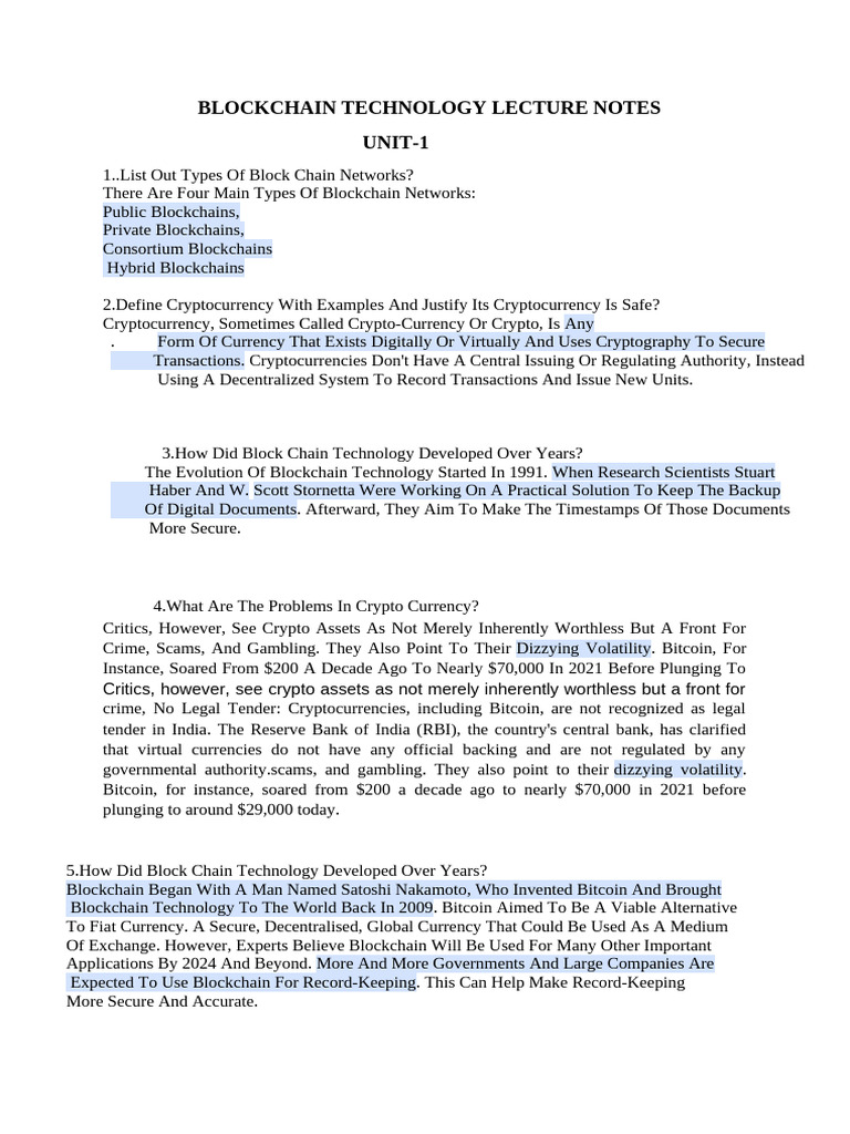 Block Chain Notes - Step Material | PDF | Cryptocurrency | Bitcoin