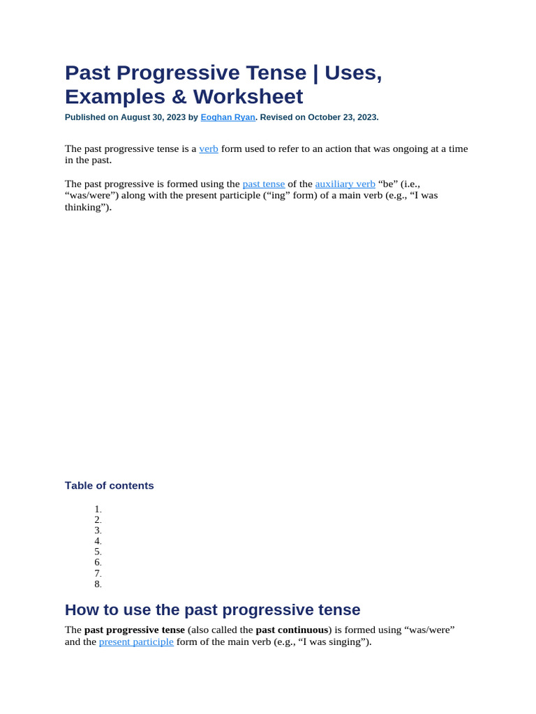 Understanding Past Progressive Tense | PDF | Grammatical Tense | Verb