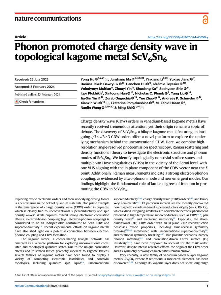 Phonon Promoted Charge Density Wave in Topological Kagome Metal ScV6Sn6 ...