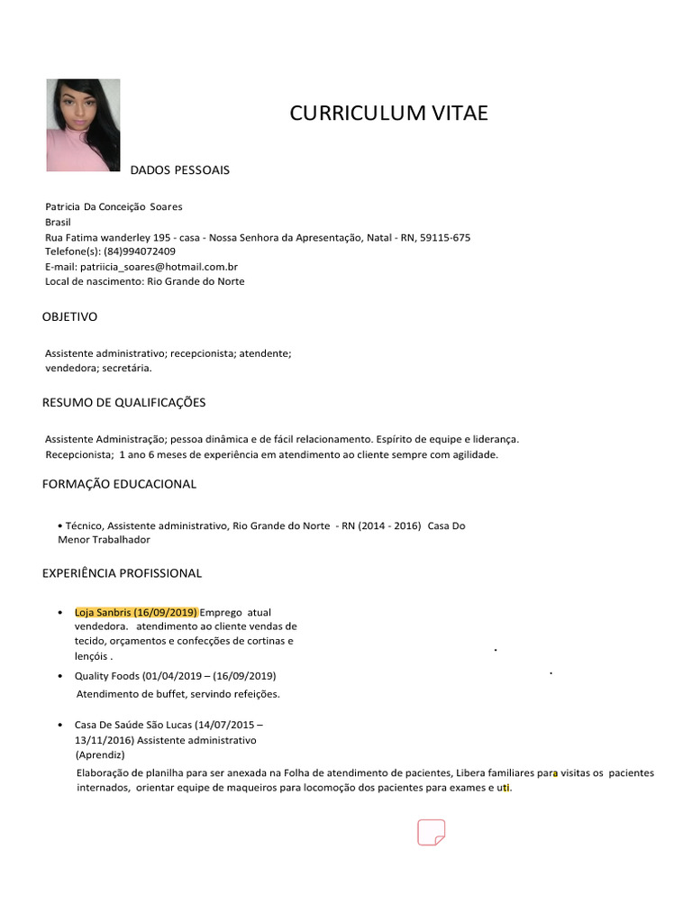 Currículo de Patricia Soares da Silva | PDF