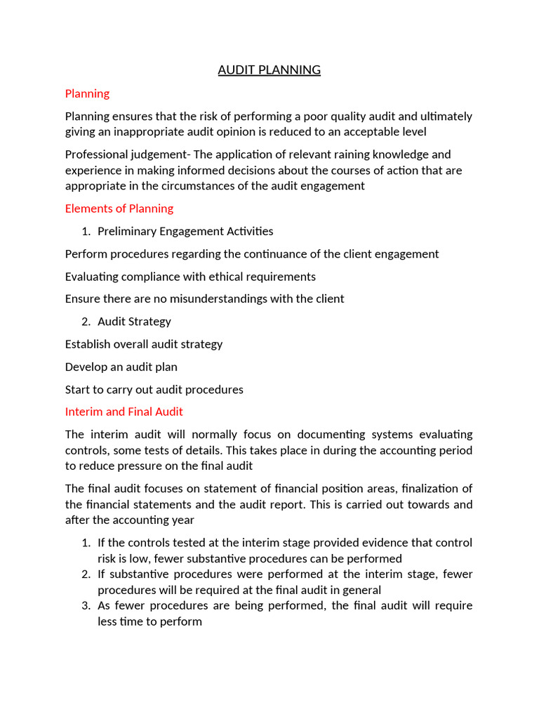 Audit Planning | PDF | Audit | Financial Audit