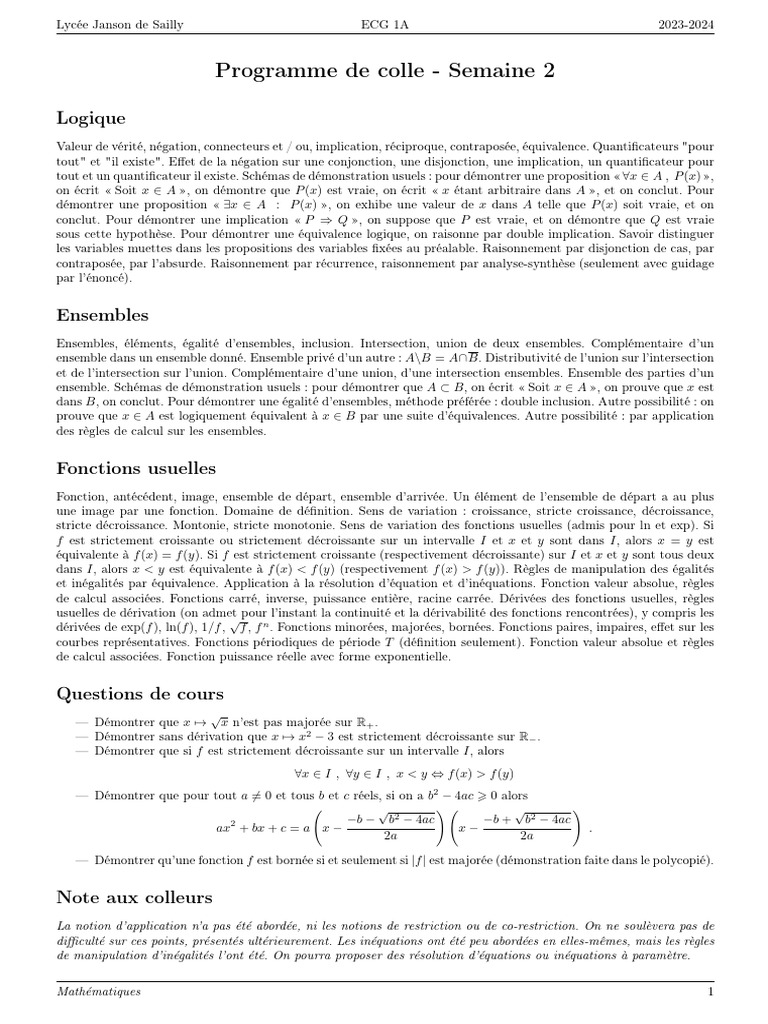 Colle de Maths - Logique et Ensembles | PDF | Fonction (Mathématiques ...
