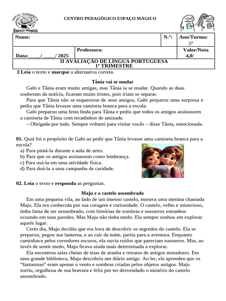 II Avaliação de Língua Portuguesa 2025 | PDF | Sílaba
