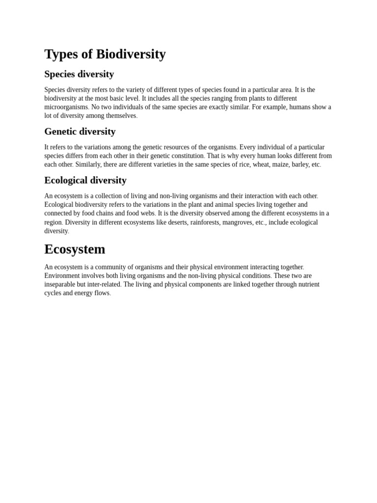 Types of Biodiversity | PDF
