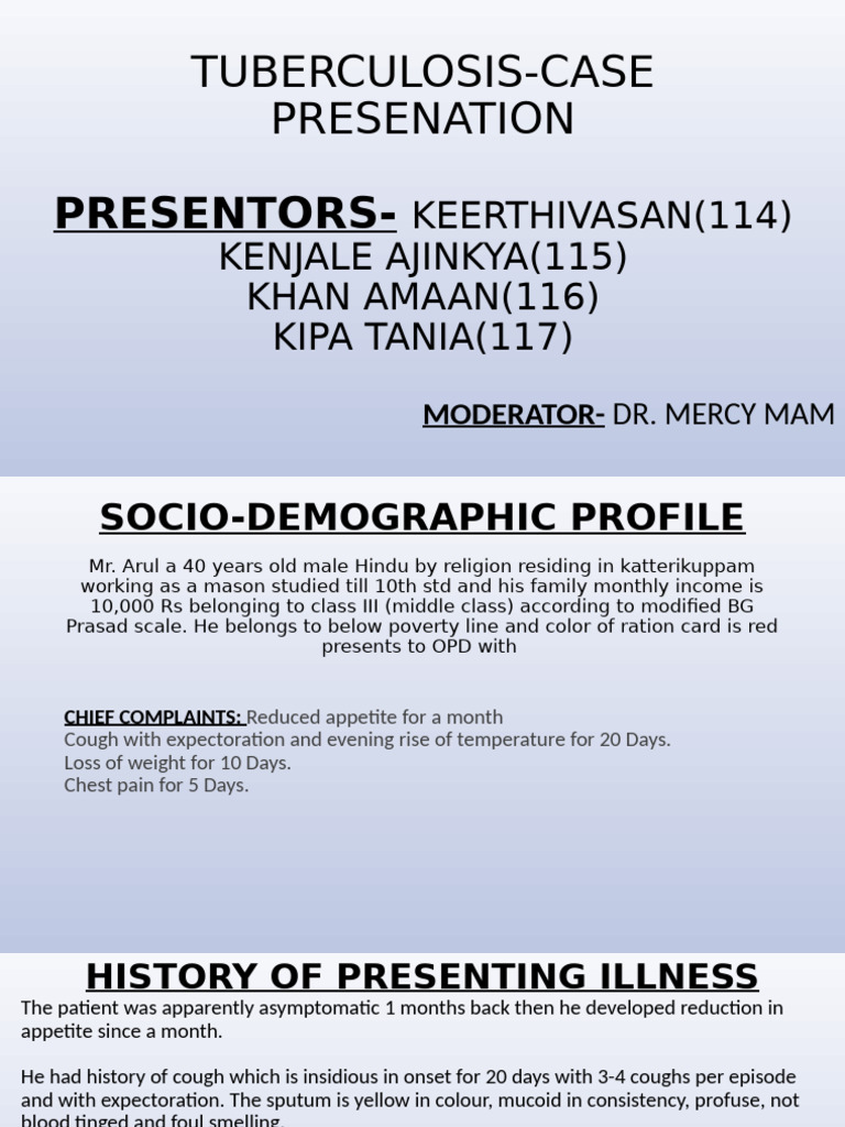 Pulmonary Tuberculosis Case Study | PDF | Tuberculosis | Medicine