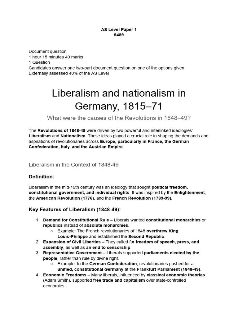 Liberalism's Role in 1848 Germany | PDF | Nationalism | Liberalism