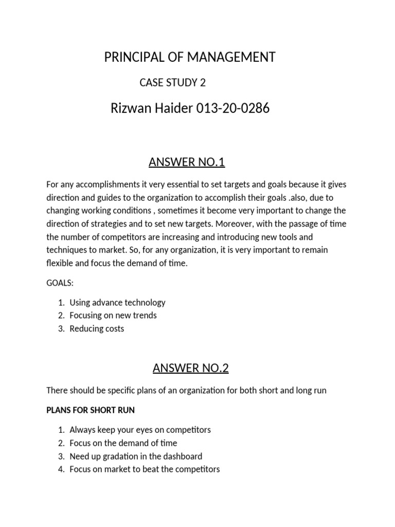 Management Goals and Strategies Case Study | PDF