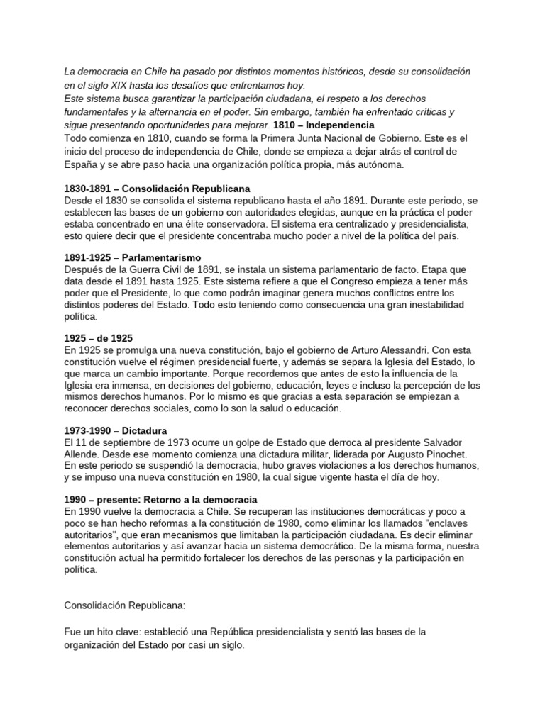 Historia y desafíos de la democracia en Chile | PDF | Democracia ...