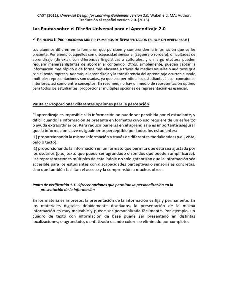Pautas de Diseño Universal para Aprendizaje | PDF | Aprendizaje ...