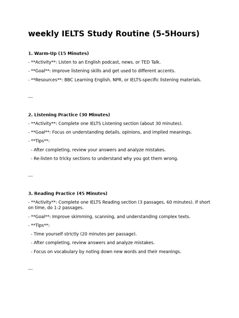 Weekly IELTS Study Routine Guide | PDF | Vocabulary | Speed Reading