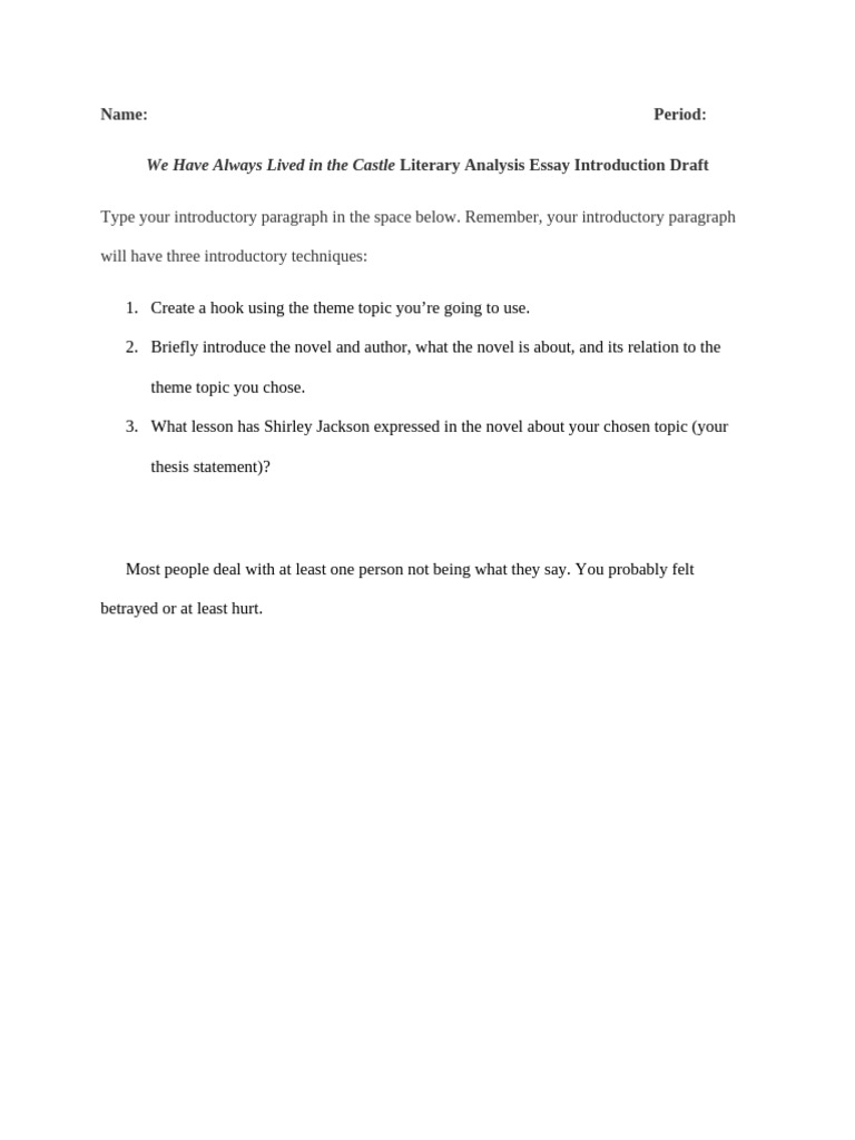 We Have Always Lived in The Castle Literary Analysis Essay