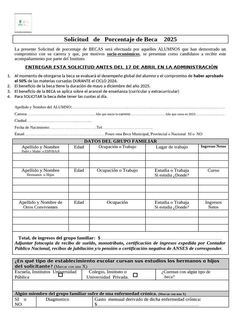 Solicitud de Beca 2025 para Alumnos | PDF