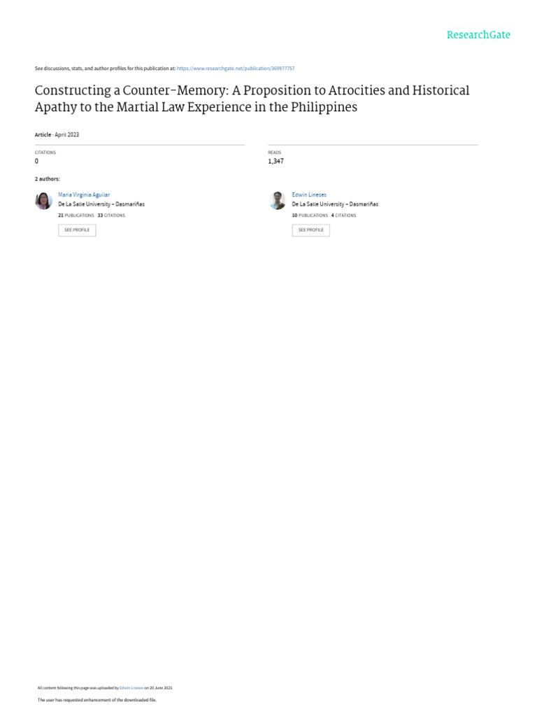 Counter-Memory of Martial Law in the Philippines | PDF | Discourse