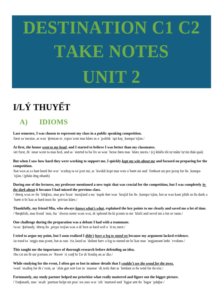 Destination C1 C2 Take Notes Unit 2 | PDF | Doubt | Thought