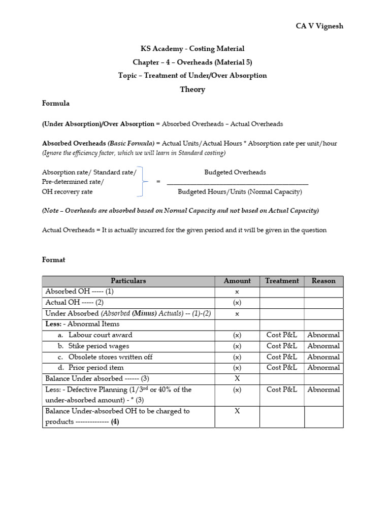 Treatment of Under/Over Absorption | PDF | Cost Of Goods Sold ...