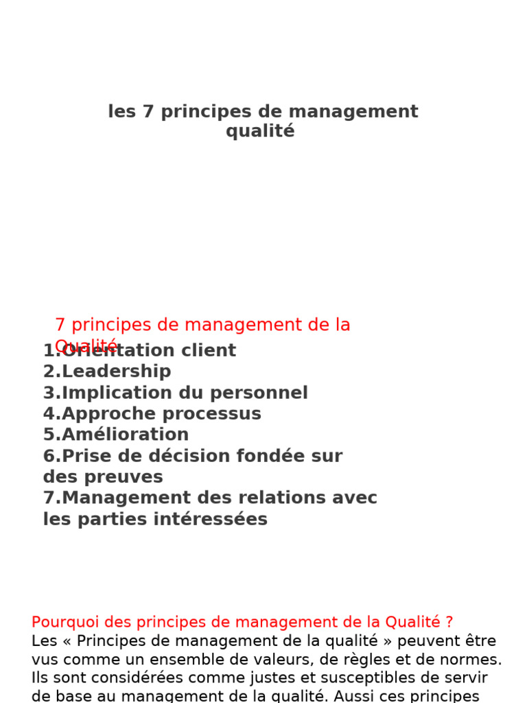 7 Principes du Management de la Qualité | PDF | Management de la ...