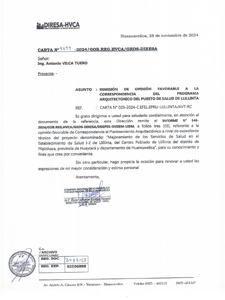 Carta Inf Correspondencia Llillinta | PDF