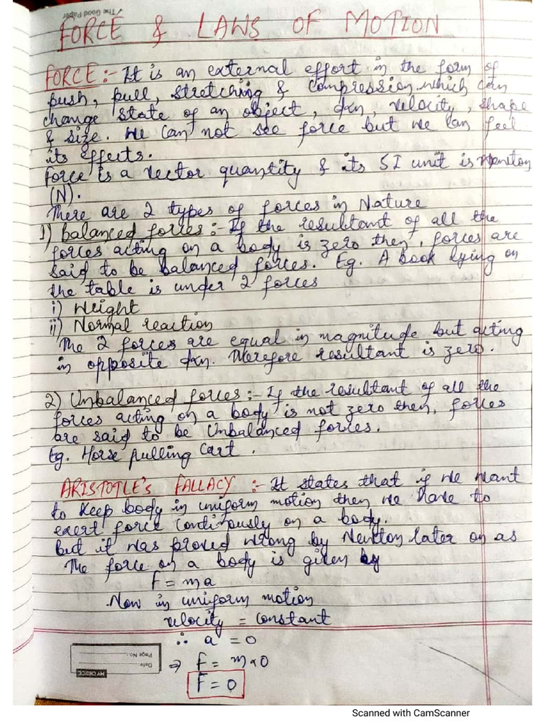 Force and Laws of Motion (Chapter 3 Physics) | PDF