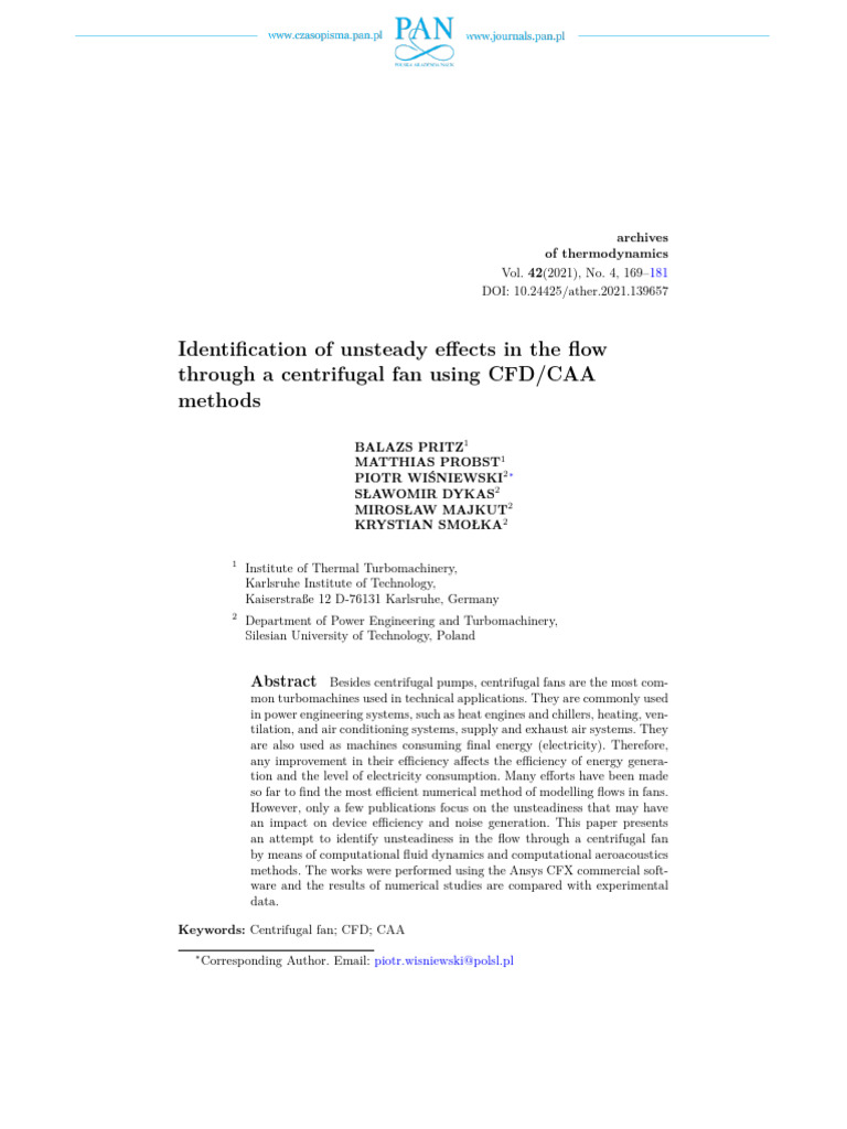 Unsteady Flow Analysis in Centrifugal Fans | PDF | Computational Fluid ...