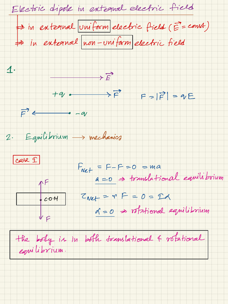Electric Dipole in Uniform Field | PDF | Torque | Motion (Physics)
