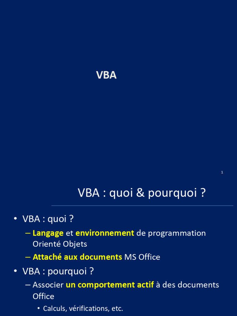 Introduction au langage VBA Excel | PDF | Visual Basic for Applications ...