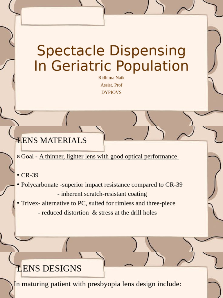Geriatric Spectacle Dispensing Guide | PDF | Sunglasses | Ultraviolet