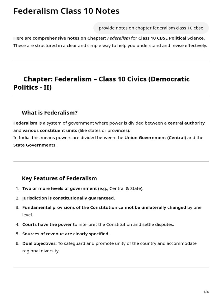 Key Features of Federalism for Class 10 | PDF | Justice | Crime & Violence