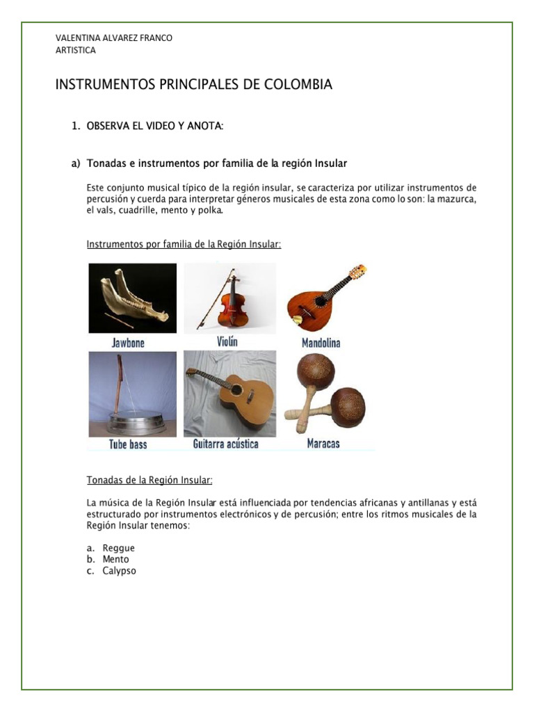 Instrumentos Principales de Colombia - Artistica | PDF