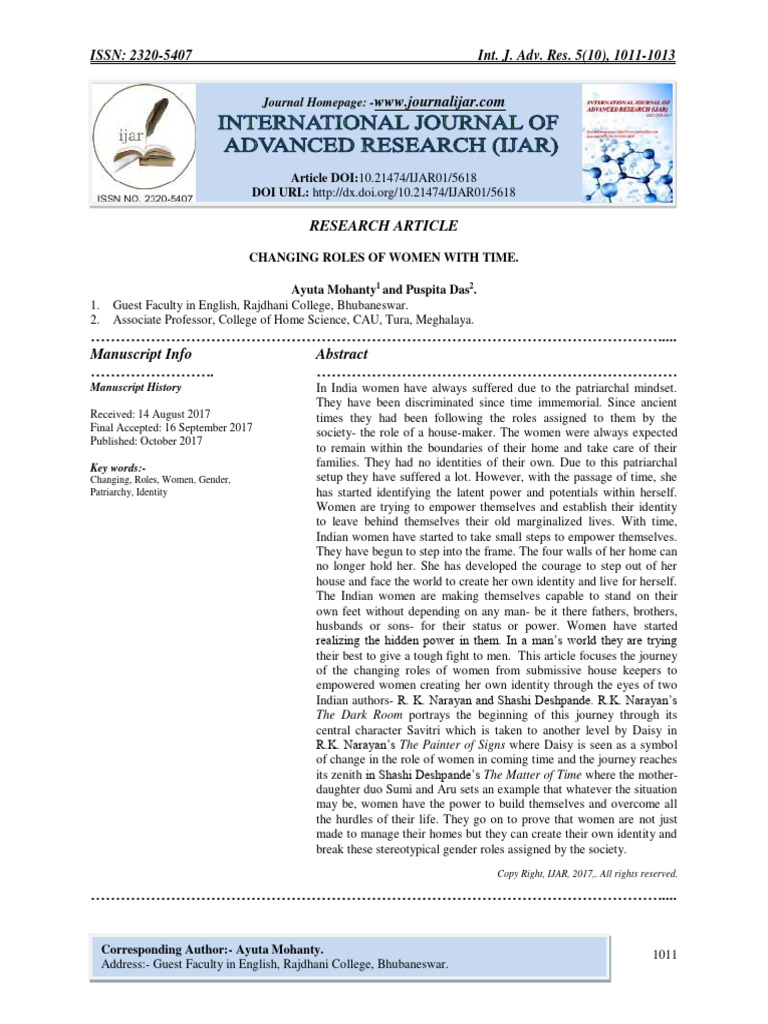 Evolving Roles of Women in India | PDF | Gender Role | Patriarchy