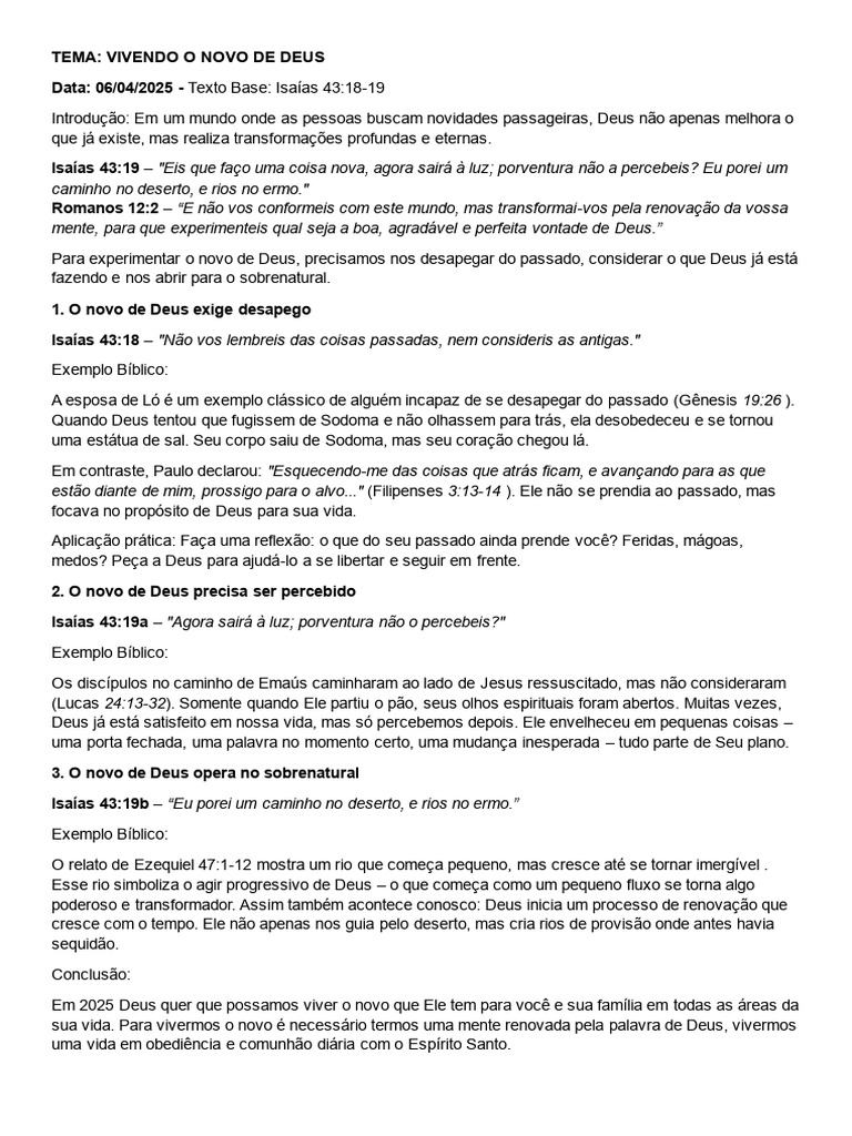 Vivendo o Novo de Deus com Obediência | PDF | Deus | Eucaristia