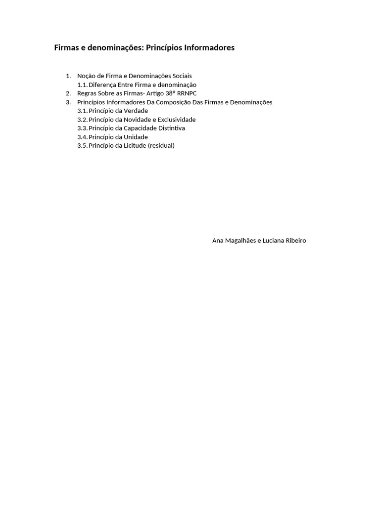 Princípios das Firmas e Denominações Sociais | PDF