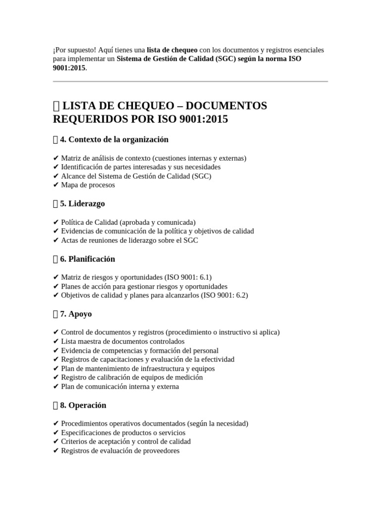 Documentos para ISO 9001:2015 | PDF | Calidad (comercial) | Sistema de ...