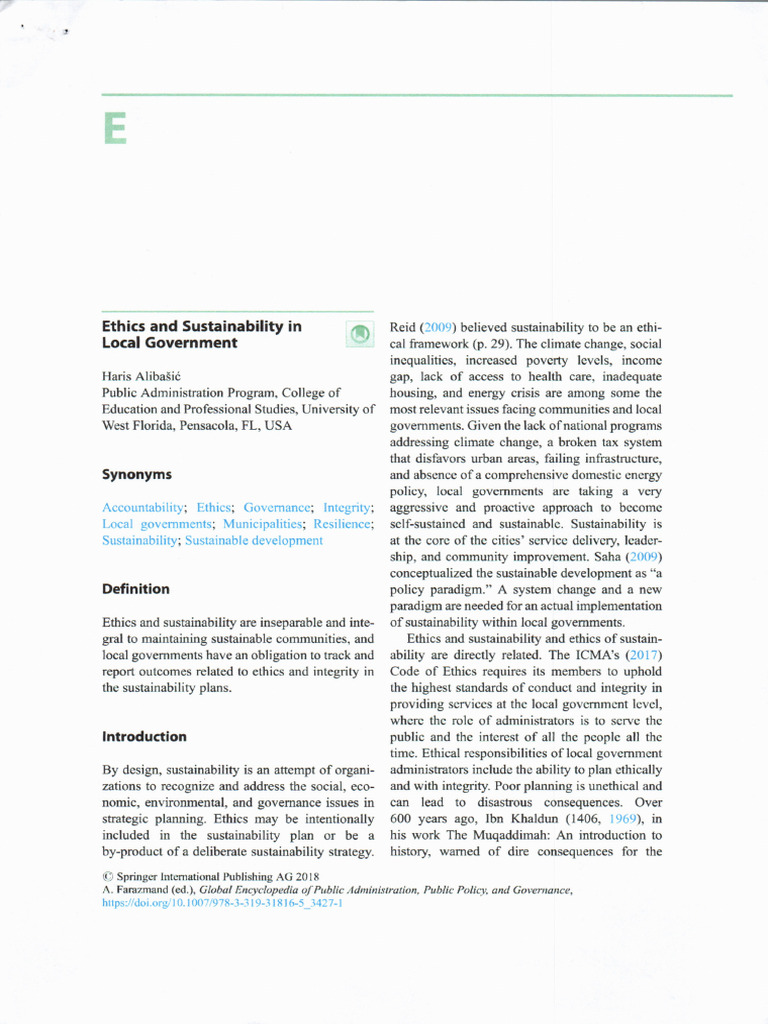 Ethics and Sustainability in Local Government | PDF