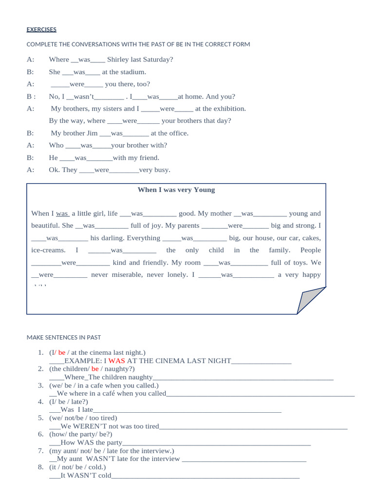 Past Tense Exercises for 