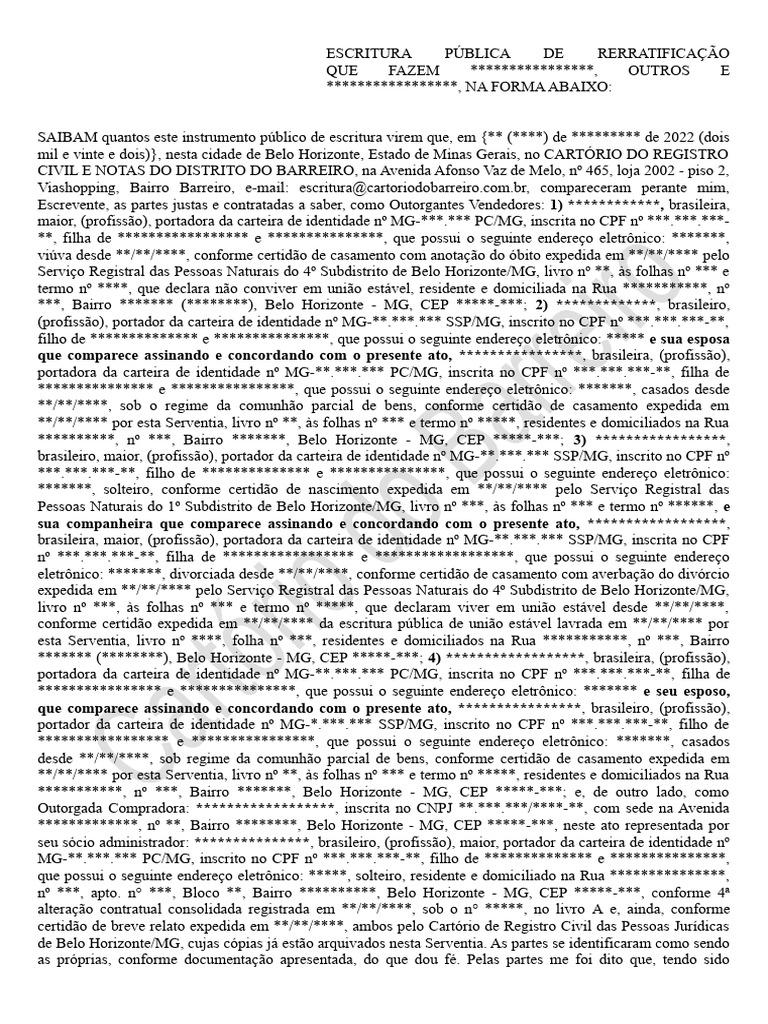 Escritura Pública de Rerratificação | PDF