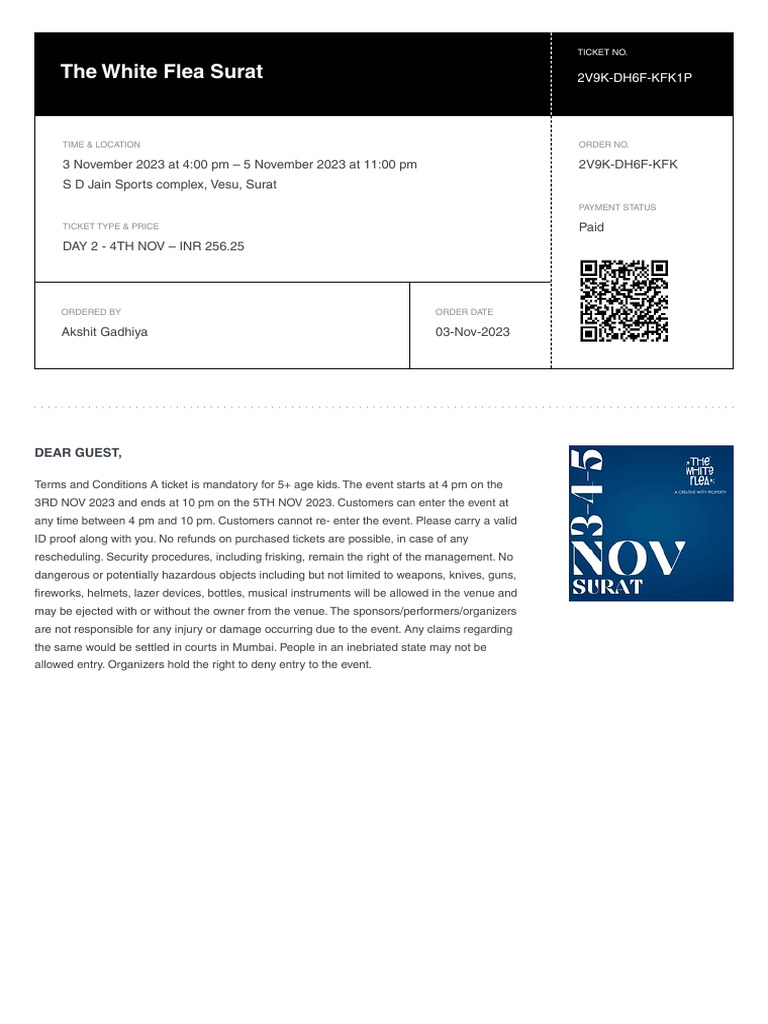 The White Flea Surat Event Ticket Details | PDF