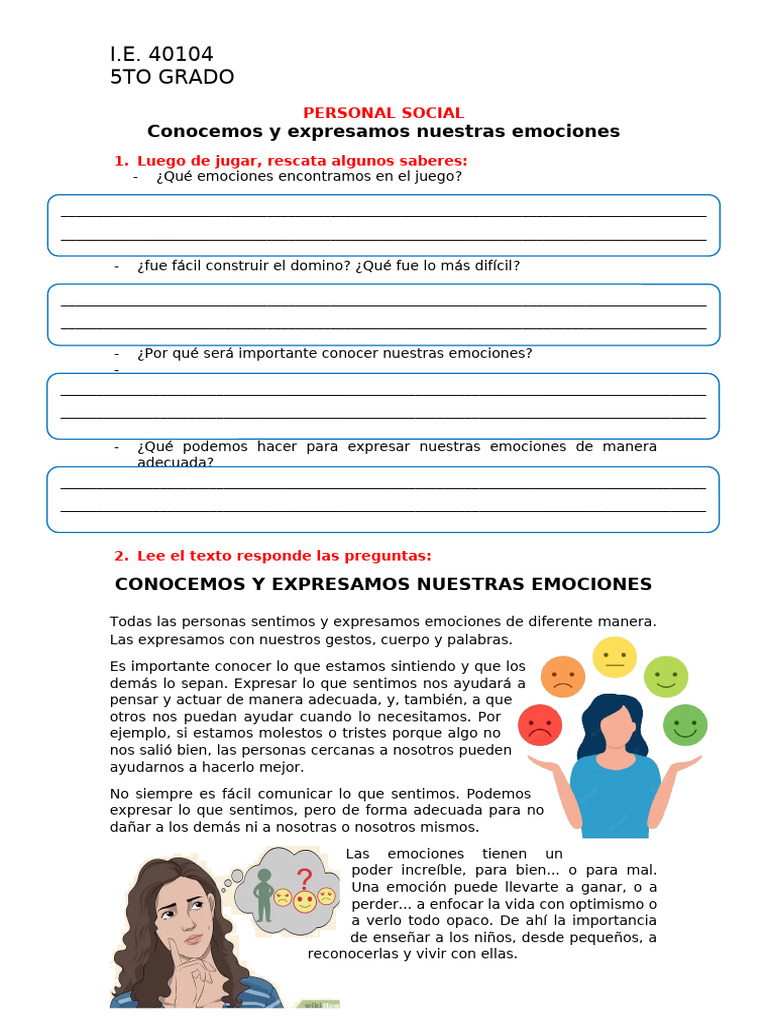 Ficha Lunes 13 P.S. Emociones | PDF | Las emociones | Autorregulación ...