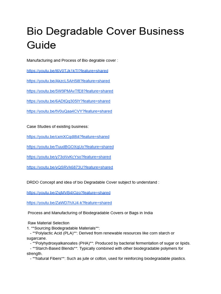 Bio Degradable Cover Manufacturing Guide | PDF | Biodegradation | Extrusion