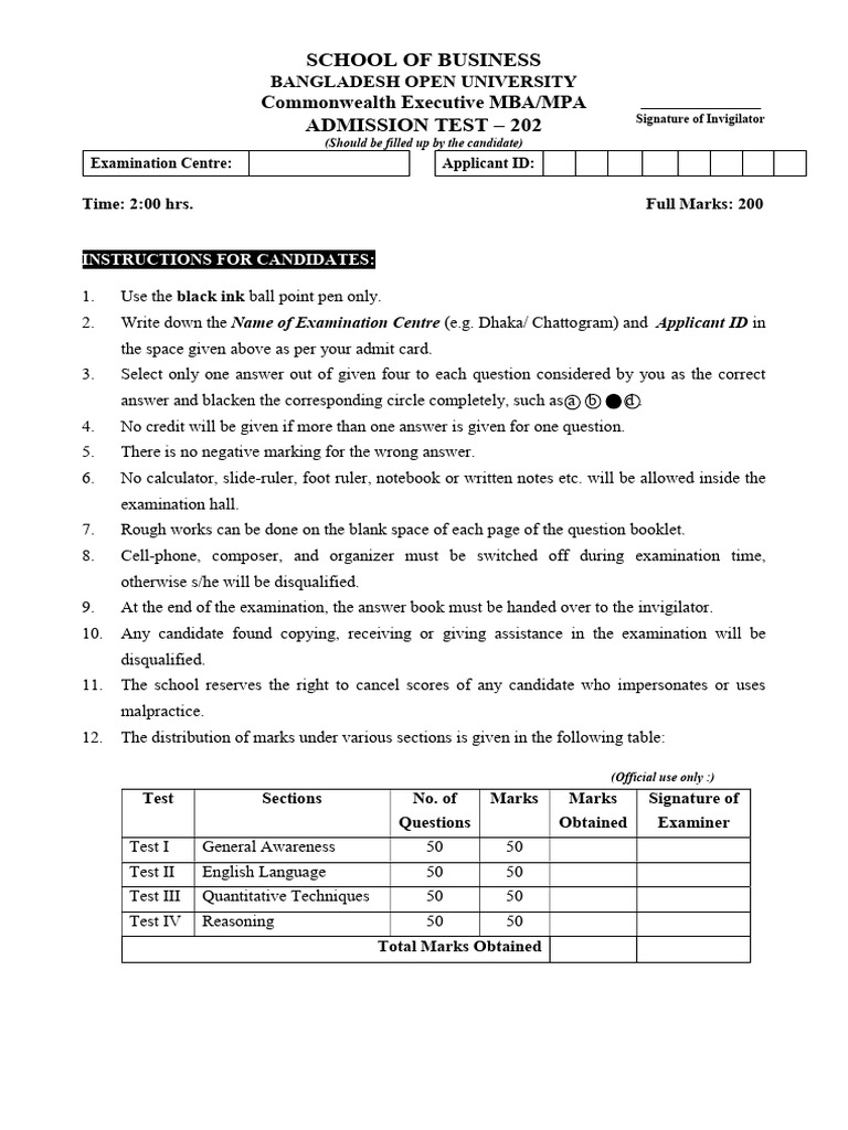 Commonwealth MBA Admission Test Guide | PDF | Bangladesh | Dhaka